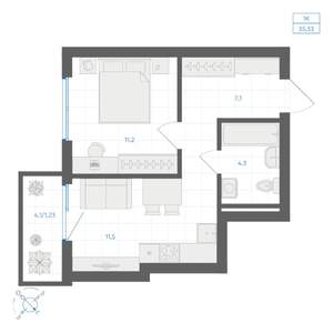 1-к квартира, вторичка, 35м2, 3/11 этаж