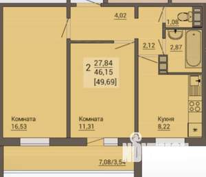 2-к квартира, вторичка, 50м2, 2/10 этаж
