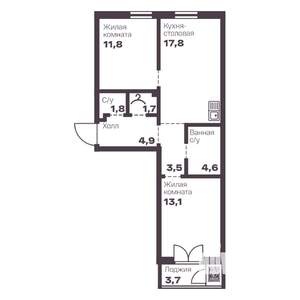 2-к квартира, вторичка, 59м2, 3/8 этаж