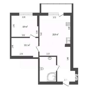 2-к квартира, вторичка, 53м2, 2/21 этаж