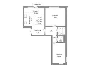 3-к квартира, строящийся дом, 62м2, 6/10 этаж