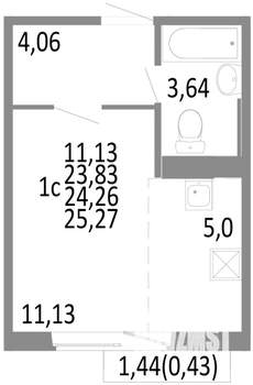 1-к квартира, строящийся дом, 24м2, 3/10 этаж