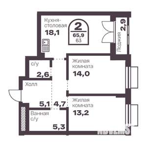 2-к квартира, вторичка, 63м2, 15/24 этаж