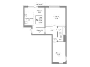 3-к квартира, строящийся дом, 62м2, 8/10 этаж