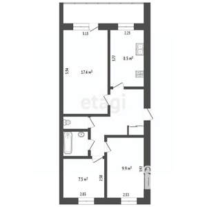 3-к квартира, вторичка, 58м2, 2/3 этаж