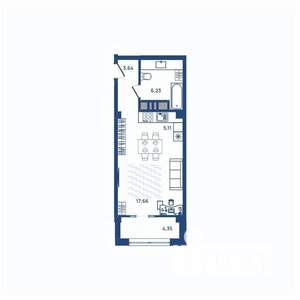 1-к квартира, вторичка, 47м2, 22/23 этаж