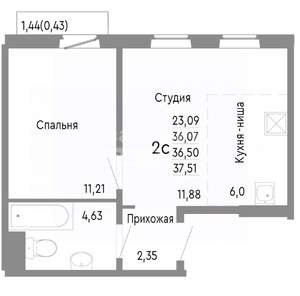 1-к квартира, вторичка, 37м2, 7/10 этаж