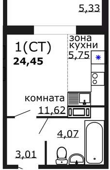 Студия квартира, вторичка, 24м2, 10/18 этаж