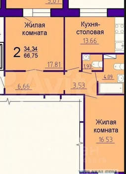 2-к квартира, вторичка, 64м2, 7/10 этаж