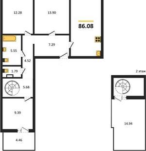 3-к квартира, вторичка, 86м2, 7/10 этаж
