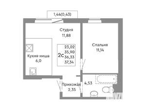 2-к квартира, строящийся дом, 36м2, 4/10 этаж