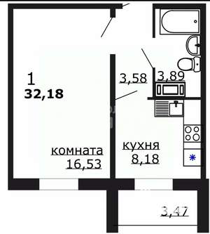 1-к квартира, вторичка, 32м2, 10/20 этаж