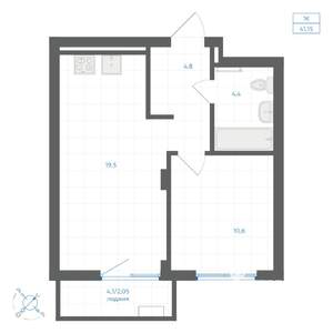 1-к квартира, вторичка, 41м2, 3/8 этаж