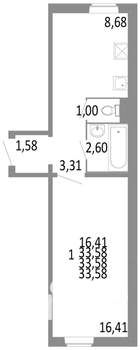 1-к квартира, строящийся дом, 34м2, 2/10 этаж