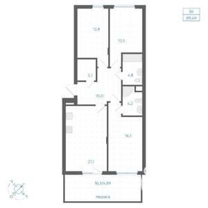 3-к квартира, вторичка, 89м2, 1/14 этаж