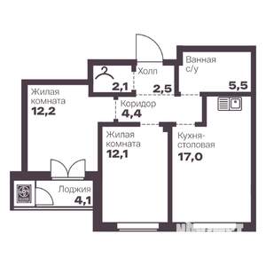 2-к квартира, вторичка, 56м2, 8/9 этаж