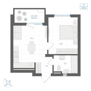 1-к квартира, вторичка, 39м2, 2/18 этаж