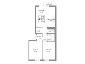 3-к квартира, строящийся дом, 54м2, 10/10 этаж