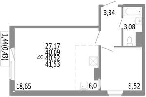 2-к квартира, строящийся дом, 41м2, 6/10 этаж