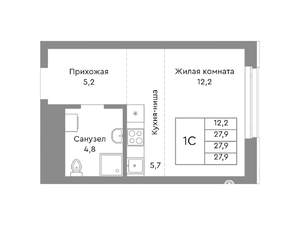 Студия квартира, строящийся дом, 28м2, 14/29 этаж
