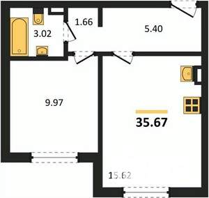 1-к квартира, вторичка, 36м2, 1/7 этаж