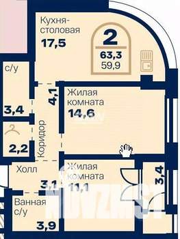 2-к квартира, вторичка, 59м2, 7/10 этаж
