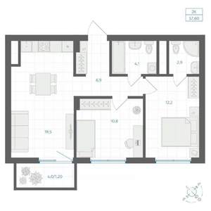 2-к квартира, вторичка, 58м2, 12/18 этаж