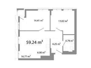 3-к квартира, строящийся дом, 59м2, 13/25 этаж