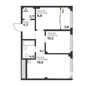 2-к квартира, вторичка, 55м2, 19/23 этаж