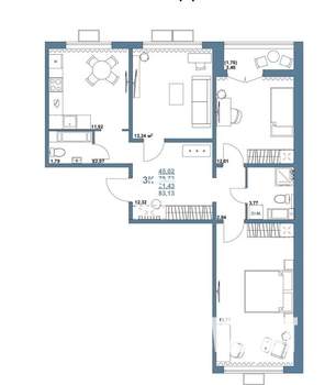 3-к квартира, строящийся дом, 81м2, 3/16 этаж