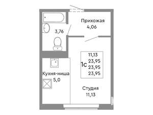 Студия квартира, строящийся дом, 24м2, 2/10 этаж