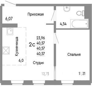 2-к квартира, строящийся дом, 41м2, 2/10 этаж