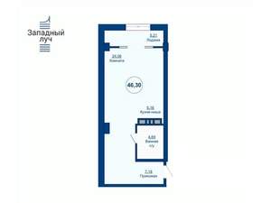 1-к квартира, вторичка, 46м2, 6/25 этаж