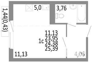 Студия квартира, строящийся дом, 24м2, 4/10 этаж