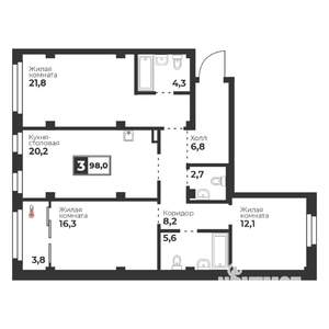 3-к квартира, строящийся дом, 98м2, 4/18 этаж