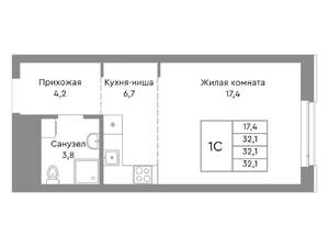 Студия квартира, строящийся дом, 32м2, 3/29 этаж