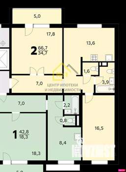 2-к квартира, вторичка, 64м2, 8/10 этаж
