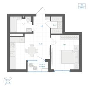 1-к квартира, вторичка, 38м2, 7/9 этаж