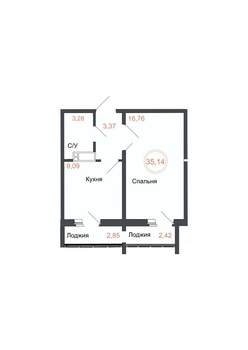 1-к квартира, вторичка, 35м2, 15/16 этаж