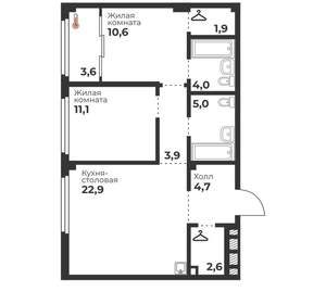 2-к квартира, вторичка, 67м2, 4/23 этаж