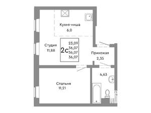 2-к квартира, вторичка, 36м2, 2/10 этаж