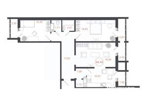 3-к квартира, вторичка, 84м2, 11/16 этаж