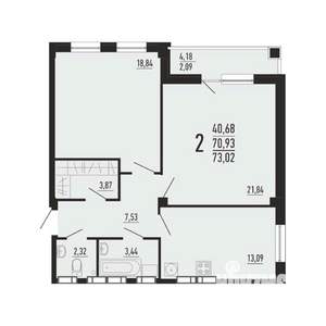 2-к квартира, вторичка, 73м2, 13/16 этаж