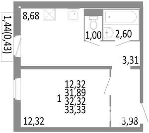 1-к квартира, строящийся дом, 32м2, 8/10 этаж