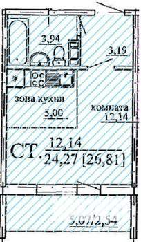 Студия квартира, строящийся дом, 27м2, 4/10 этаж