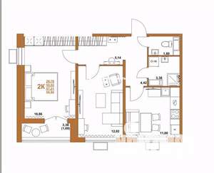 2-к квартира, вторичка, 57м2, 3/12 этаж