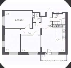 3-к квартира, вторичка, 87м2, 4/27 этаж