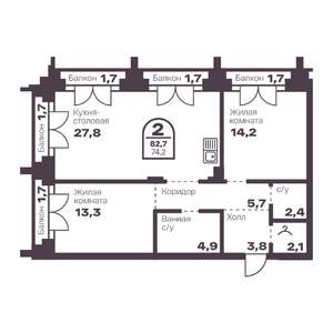 2-к квартира, вторичка, 74м2, 5/24 этаж