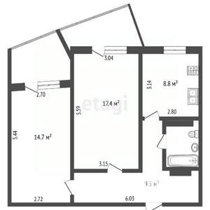 2-к квартира, вторичка, 54м2, 4/14 этаж