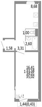 1-к квартира, строящийся дом, 34м2, 8/10 этаж
